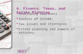 6 -1  Developing awareness  Sources of income  Tax issues and strategies  Estate planning and powers of attorney 6. Finance, Taxes, and Estate Planning.