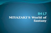 MIYAZAKI’S World of fantasy. 第一段： 1. Who is named the Japanese Walt Disney? 2. Who is Hayao Miyazaki? 3. What kind of scenes does he prefer putting in.