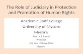 The Role of Judiciary in Protection and Promotion of Human Rights Academic Staff College University of Mysore Mysore Prof. K.S Suresh Principal JSS Law.