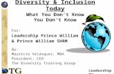 Leadership PW Diversity & Inclusion Today What You Don’t Know You Don’t Know For: Leadership Prince William & Prince William SHRM By: Mauricio Velásquez,