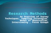 An Overview of Survey Techniques, Sampling Strategies, Modes of Observation, Interviewing, Focus Groups 1.