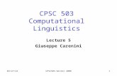 8/27/2015CPSC503 Winter 20081 CPSC 503 Computational Linguistics Lecture 5 Giuseppe Carenini.
