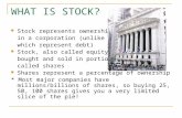 WHAT IS STOCK? Stock represents ownership in a corporation (unlike bonds, which represent debt) Stock, also called equity, is bought and sold in portions.