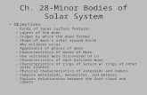 Ch. 28-Minor Bodies of Solar System Objectives –Kinds of lunar surface features –Layers of the moon –Stages by which the moon formed –Shape of moon’s orbit.