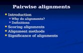 Pairwise alignments Introduction Introduction Why do alignments? Why do alignments? Definitions Definitions Scoring alignments Scoring alignments Alignment.
