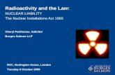 NUCLEAR LIABILITY The Nuclear Installations Act 1965 Radioactivity and the Law: Cheryl Parkhouse, Solicitor Burges Salmon LLP RSC, Burlington House, London.