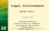 11 CLASS 10 Corporate Meetings Limited Liability Companies; Partnerships and Limited Partnerships; Domain Names pt. 2 Legal Environment Randy Canis.