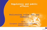 Regulatory and public affairs Delivering value for our members ECTA European Competitive Telecoms Association.