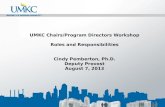 UMKC Chairs/Program Directors Workshop Roles and Responsibilities Cindy Pemberton, Ph.D. Deputy Provost August 7, 2013.