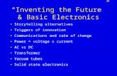 “ Inventing the Future ” & Basic Electronics Storytelling alternatives Triggers of innovation Communications and rate of change Power = voltage x current.