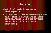 Journal What I already know about Shakespeare… (If you don’t know anything about him, that’s FINE! Share your EXPECTATIONS and PREDICTIONS about his life.