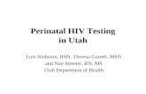 Perinatal HIV Testing in Utah Lois Blobaum, BSN, Theresa Garrett, MSN and Nan Streeter, RN, MS Utah Department of Health.