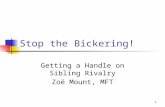 1 Stop the Bickering! Getting a Handle on Sibling Rivalry Zoë Mount, MFT.