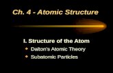 Ch. 4 - Atomic Structure I. Structure of the Atom  Dalton’s Atomic Theory  Subatomic Particles.