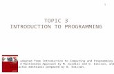TOPIC 3 INTRODUCTION TO PROGRAMMING 1 Notes adapted from Introduction to Computing and Programming with Java: A Multimedia Approach by M. Guzdial and B.