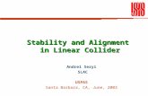 Stability and Alignment in Linear Collider Andrei Seryi SLAC USPAS Santa Barbara, CA, June, 2003.