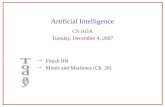 Artificial Intelligence CS 165A Tuesday, December 4, 2007  Finish BN  Minds and Machines (Ch. 26)