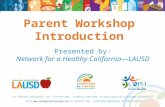 Parent Workshop Introduction Presented by: Network for a Healthy California—LAUSD For CalFresh information, call 1-877-847-3663. Funded by USDA SNAP, an.