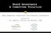 2012 American Coalition for Ethanol Conference Presented by: Ty Inglis, CPA & Jim Seurer, CEO Board Governance & Committee Structure.