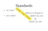 Standards IS 13947 IEC 60947 Below or Equal to 1000V for AC & 1200V for DC LOW VOLTAGE.