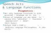 Speech Acts & Language Functions Pragmatics Not only language structure is rule governed – language use is, too Rules of language use are social: ”Is saying.