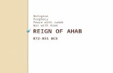 REIGN OF AHAB 872-851 BCE Religion Prophecy Peace with Judah War with Aram.