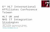6 th HL7 International Affiliates Conference Taiwan HL7 UK and NHS IT Integration Strategies Philip Firth IM&T Strategy Implementation Manager Wrightington,
