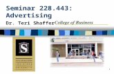 1 Seminar 228.443: Advertising Dr. Teri Shaffer. 2 Introduction to Advertising n Types of advertising n Advertising industry n Advertising trends.