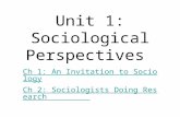 Unit 1: Sociological Perspectives Ch 1: An Invitation to Sociology Ch 2: Sociologists Doing Research.
