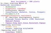 Next Assignment = GMO plants In class starting March 27 Herbicide resistance Bromoxynil Glyphosate (roundup) Glufosinate (Basta) Isoxaflutole (Balance,