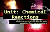 Unit: Chemical Reactions Diatomic elements, Writing formula equations from word equations Day 1 - Notes.