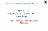 Chapter 5 Newton’s laws of motion Dr. Haykel Abdelhamid Elabidi 1 st week of November 2013/DhH/Muh 1434.