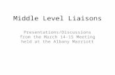 Middle Level Liaisons Presentations/Discussions from the March 14-15 Meeting held at the Albany Marriott.