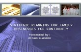 1 STRATEGIC PLANNING FOR FAMILY BUSINESSES FOR CONTINUITY Presented by: Dr. Sami T. Salman.