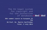 The EU legal system for copyright and for the protection of databases ERA summer course on European IP law RA Prof. Dr. Martin Senftleben Trier, 2 July.