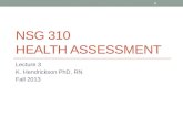 NSG 310 HEALTH ASSESSMENT Lecture 3 K. Hendrickson PhD, RN Fall 2013 1.
