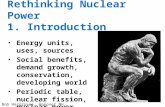 Rethinking Nuclear Power 1. Introduction Energy units, uses, sources Social benefits, demand growth, conservation, developing world Periodic table, nuclear.