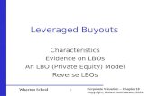 Corporate Valuation -- Chapter 18 Copyright, Robert Holthausen, 2009 Wharton School 1 Leveraged Buyouts Characteristics Evidence on LBOs An LBO (Private.