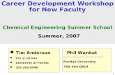 1 Career Development Workshop for New Faculty Chemical Engineering Summer School Summer, 2007 Phil Wankat wankat@ecn.purdue.edu Purdue University 765-494-0814.