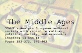 The Middle Ages SSWH7 - Analyze European medieval society with regard to culture, politics, society, and economics Chapters 13 and 14 Pages 353-373, 379-403.