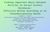 Finding Important Music-Related Articles in Social Science Databases: Effective Online Searching in an Interdisciplinary World Darwin F. Scott Assistant.
