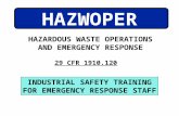 INDUSTRIAL SAFETY TRAINING FOR EMERGENCY RESPONSE STAFF 29 CFR 1910.120 HAZWOPER HAZARDOUS WASTE OPERATIONS AND EMERGENCY RESPONSE.