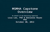 MSMHA Capstone Overview On behalf of the Mentoring Committee Lisa Lee, PhD & Danielle Royer PhD October 30, 2013.