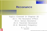 Resonance Topics Covered in Chapter 25 25-1: The Resonance Effect 25-2: Series Resonance 25-3: Parallel Resonance 25-4: Resonant Frequency: Chapter 25.