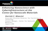 Enhancing Nanoscience with Cyberinfrastructure at the Center for Nanoscale Materials Derrick C. Mancini Associate Division Director for Facilities & Technology.