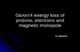 G EANT 4 energy loss of protons, electrons and magnetic monopole M. Vladymyrov.