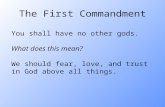The First Commandment You shall have no other gods. What does this mean? We should fear, love, and trust in God above all things.