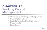 16-1 CHAPTER 15 Working Capital Management Alternative working capital policies Cash management Inventory and A/R management Trade credit Bank loans.