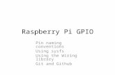 Raspberry Pi GPIO Pin naming conventions Using sysfs Using the Wiring library Git and Github.