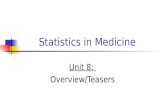 Statistics in Medicine Unit 8: Overview/Teasers. Overview Regression I: Linear regression.